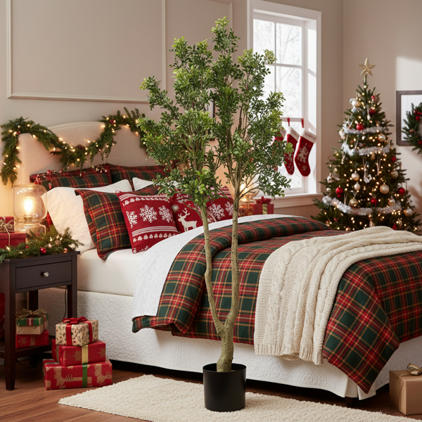 5.2英尺高仿真树人造植物郁郁葱葱的常绿植物枝叶鲜绿树干自然装饰性盆栽适合室内/办公室/客厅/玄关装饰FBA发货-4