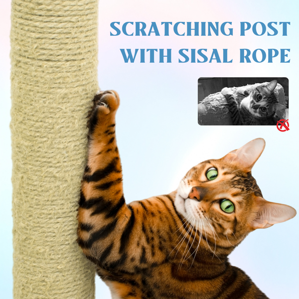 71英寸花朵猫树，带大型可拆卸花朵垫和吊床，蓝色-5