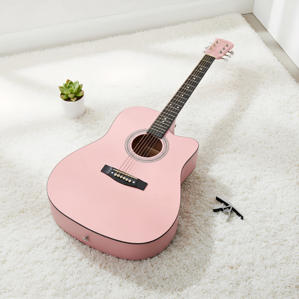 41寸 D桶缺角 椴木 原声 民谣吉他 罩光粉-11