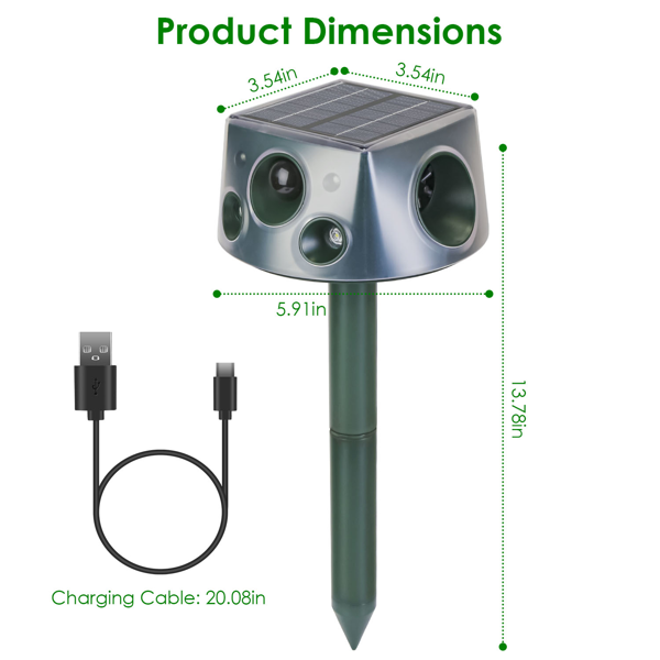 （自提可发加拿大，temu&tk下自提单）太阳能&Type-C充电式动物驱赶器 - 三种模式：超声波+蜂鸣器+振动，IP66防水等级，2200mAh电池，驱赶鼹鼠、蝙蝠、松鼠、鸟类，适用于庭院、花园、农场-13