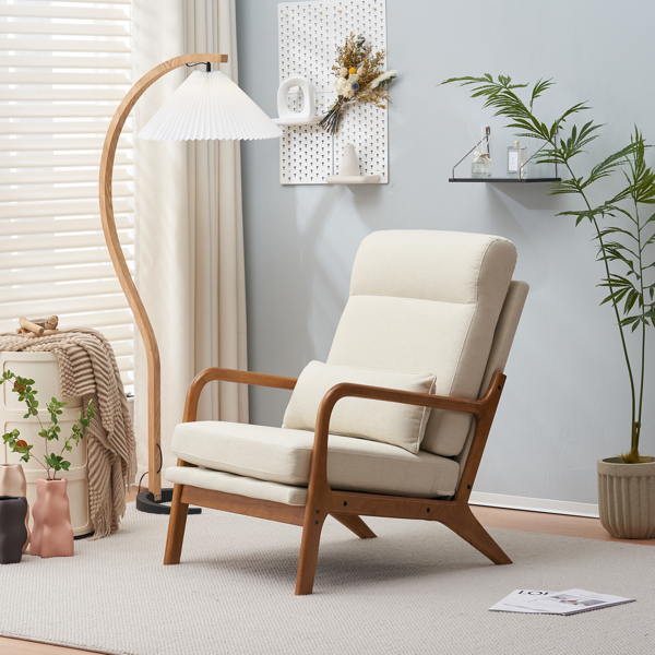 全拆 实木扶手 高背 靠背铁架麻布 米白色 室内休闲椅-31