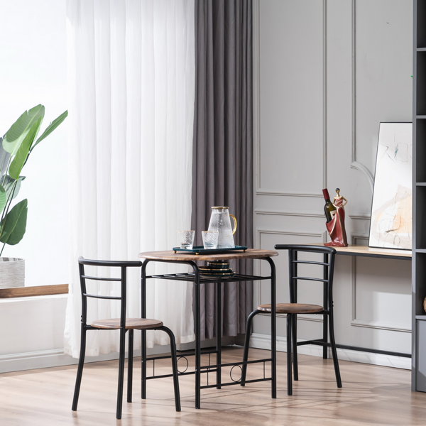 拆装 密度板 铁 火烧木色 黑色烤漆 餐桌椅套装 1桌2椅 椭圆桌面-17