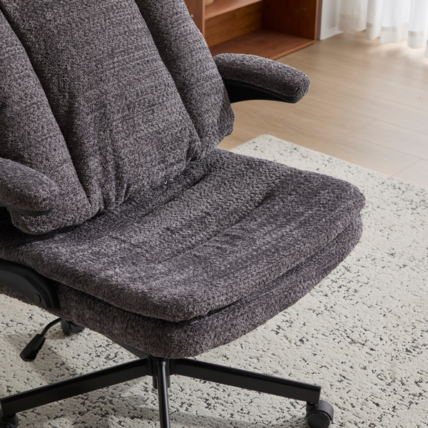 翻转式后背内置动态气囊腰靠十字交叉腿办公椅，宽座办公桌椅带翻转扶手与轮子，现代家用办公室梳妆台灰色十字交叉腿椅-19