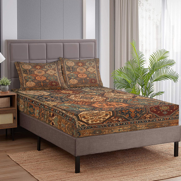 自产组合（床笠+枕套三件套侧边印花）古老花纹 美国中号（temu仅可自提）-8