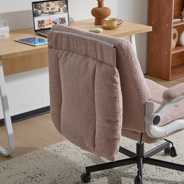 翻转式后背内置动态气囊腰靠十字交叉腿办公椅，宽座办公桌椅带翻转扶手与轮子，现代家用办公室梳妆台粉色十字交叉腿椅-15