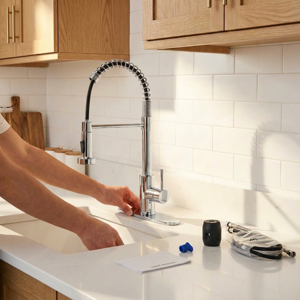 带下拉式喷雾器的厨房水龙头工业1把手1孔或3孔水龙头，适用于农舍露营者洗衣设施Rv湿吧水槽，不锈钢，铬【周末不发货，TK/TEMU订单仅支持自提】-7