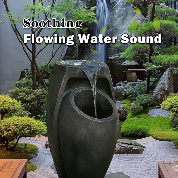 后院喷泉- 21.5“高地板站立喷泉，室内/室外现代双层瀑布，用于花园，庭院或庭院-5