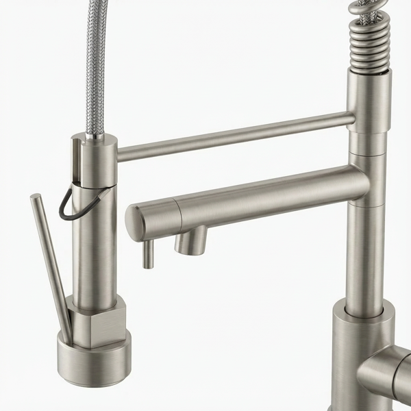 带下拉式喷雾器的厨房水龙头，单把手2功能不锈钢弹簧颈，单孔安装，适用于住宅、商业、房车、酒吧等，刷镍【周末不发货，TK/TEMU订单仅支持自提】-5
