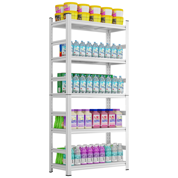71 英寸高可调节储物架，可调节搁板，2000 磅五层搁板，防刮耐磨面板，白色，需要组装-5