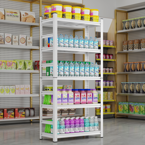 71 英寸高可调节储物架，可调节搁板，2000 磅五层搁板，防刮耐磨面板，白色，需要组装-9