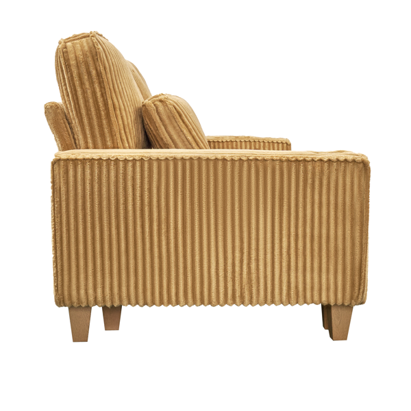 深座三人座灯芯绒沙发，配拉丝不锈钢杯架及3个装饰靠枕，现代舒适客厅沙发-8