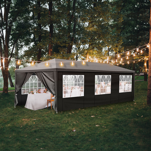 10X30ft 黑色 8围 仿折叠棚 2门6窗 钢管喷塑 PE布-18