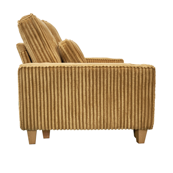 深座灯芯绒双人沙发，配拉丝不锈钢杯架及2个装饰靠枕，舒适客厅双人座沙发-7