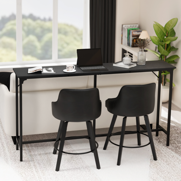 黑色 密度板 铁 180*38*99cm 截断款 吧桌 吧桌椅套装-7