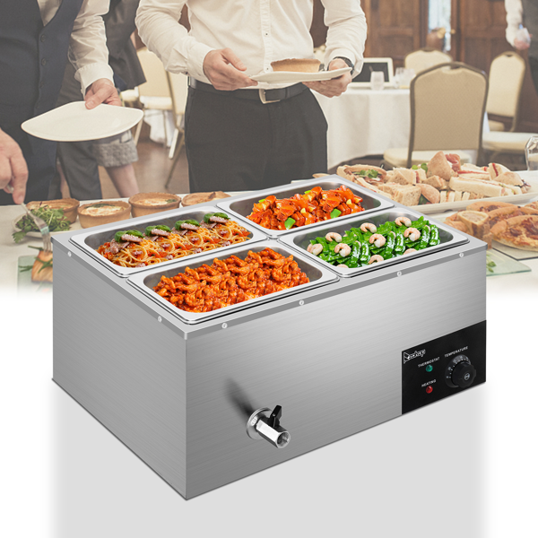 美规 C4C-1/4 110V 1200W 保温汤池 银色 不锈钢 4个1/4盆汤池 加热食物 带一个漏勺一个汤勺-18