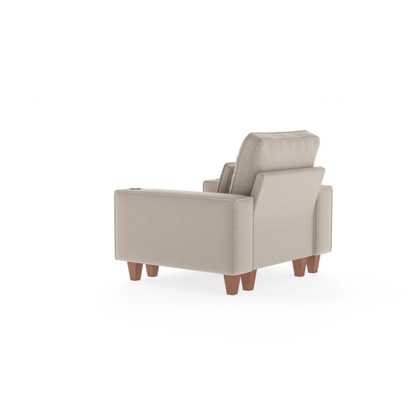 雪尼尔深座单人沙发椅，配拉丝不锈钢杯架与装饰靠枕，现代舒适客厅点缀椅-7