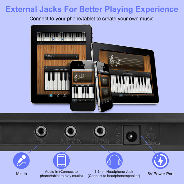 （自提可发加拿大，temu&tk下自提单）61键儿童钢琴玩具——多功能电子琴，内置100种音色/节奏，发光琴键，附麦克风及乐谱架，适合男孩女孩的教育类乐器礼物-6