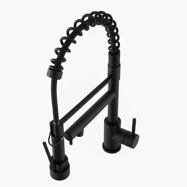 带下拉式喷雾器的厨房水龙头，单把手2功能不锈钢弹簧颈，单孔安装，适用于住宅、商业、房车、酒吧等，哑光黑色【周末不发货，TK/TEMU订单仅支持自提】-4