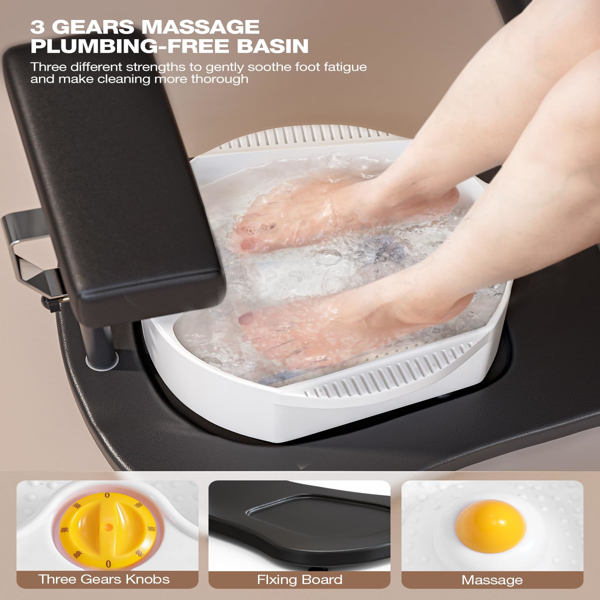 足部护理椅（无需管道安装），符合人体工学的便携式美甲教学站，配备360度旋转可躺式升降足浴椅及足盆，黑色款-8
