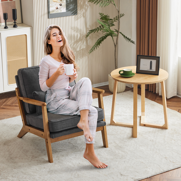 橡木扶手 单人休闲椅 橡木 软包 棉麻 深灰色 室内休闲椅-11