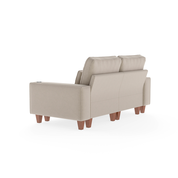 雪尼尔深座双人沙发，配拉丝不锈钢杯架及2个装饰靠枕，现代舒适客厅双人座-8