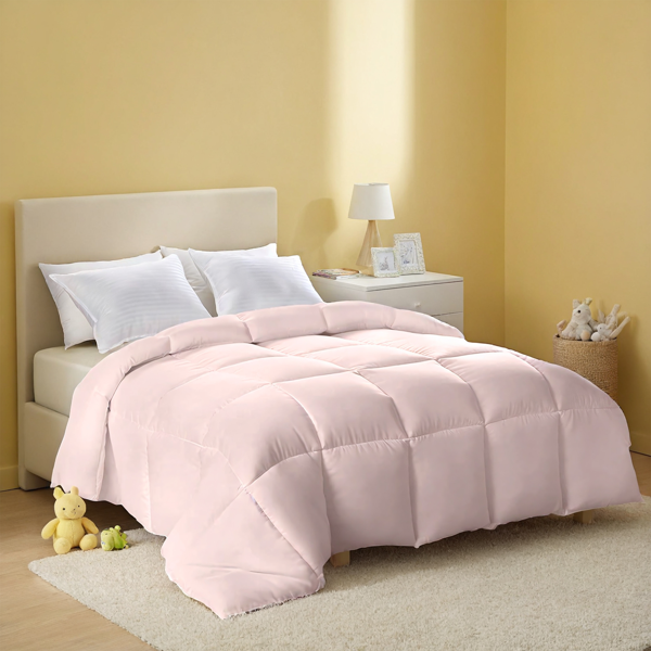 粉色超大码胖被厚被，加厚保暖亲肤，波西米亚风格简约格子绗缝，可水洗机洗，酒店卧室通用，高端豪华被芯，圣诞节礼物-1