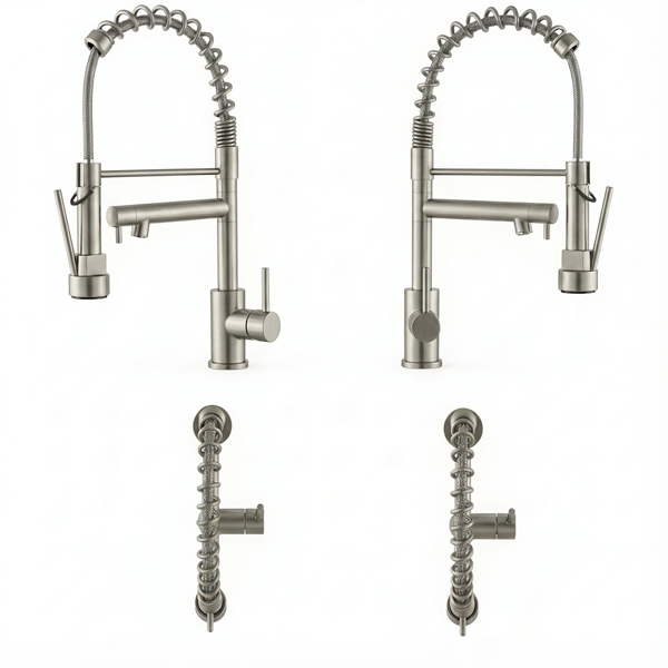 带下拉式喷雾器的厨房水龙头，单把手2功能不锈钢弹簧颈，单孔安装，适用于住宅、商业、房车、酒吧等，刷镍【周末不发货，TK/TEMU订单仅支持自提】-2