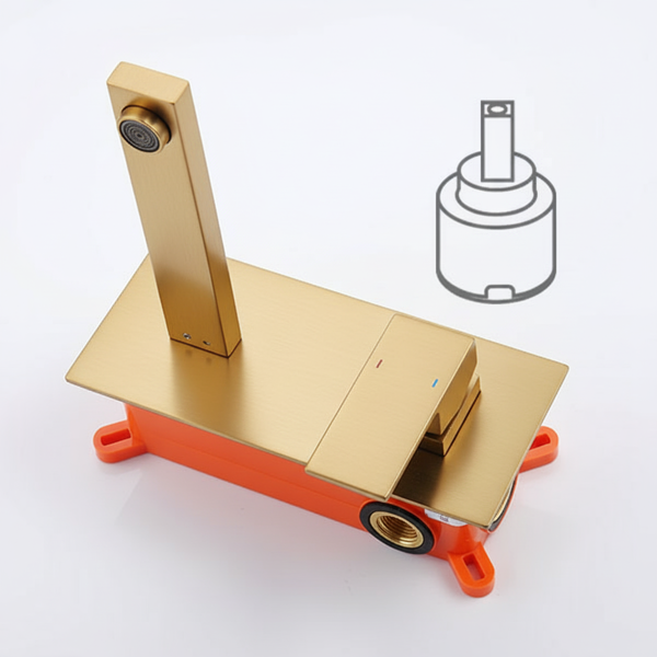 浴室水槽或浴缸的壁挂式水龙头，单柄2孔黄铜粗糙阀门，拉丝金【周末不发货，TK/TEMU订单仅支持自提】-3