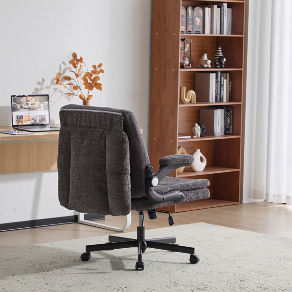 翻转式后背内置动态气囊腰靠十字交叉腿办公椅，宽座办公桌椅带翻转扶手与轮子，现代家用办公室梳妆台灰色十字交叉腿椅-12