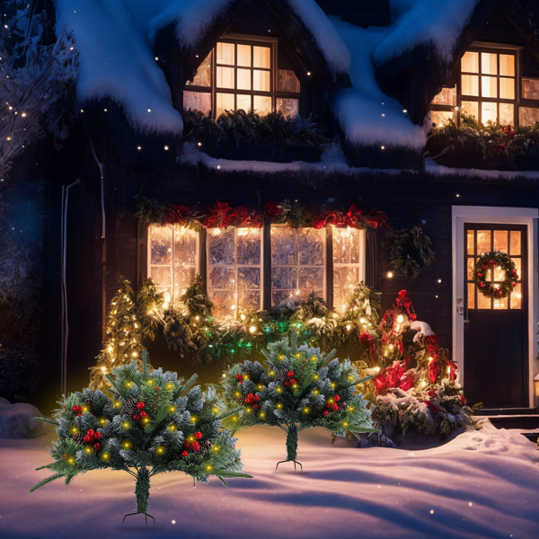 （自提可发加拿大，temu&tk下自提单）仿真圣诞树，配备8种灯光模式，50颗暖光LED灯，自动定时功能及IP44防水等级，电池供电，适用于室内外装饰。-2