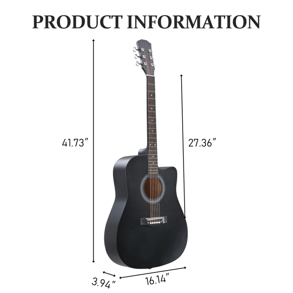 41寸 D桶缺角 椴木 原声 民谣吉他 哑光黑-7