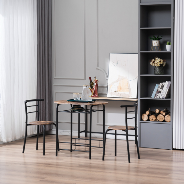 拆装 密度板 铁 火烧木色 黑色烤漆 餐桌椅套装 1桌2椅 椭圆桌面-34