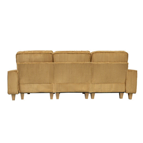 深座三人座灯芯绒沙发，配拉丝不锈钢杯架及3个装饰靠枕，现代舒适客厅沙发-7