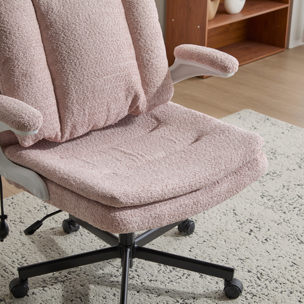 翻转式后背内置动态气囊腰靠十字交叉腿办公椅，宽座办公桌椅带翻转扶手与轮子，现代家用办公室梳妆台粉色十字交叉腿椅-23