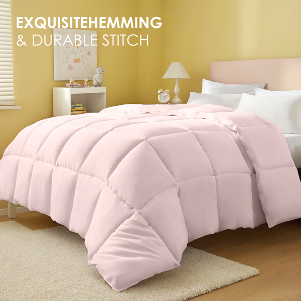 粉色超大码胖被厚被，加厚保暖亲肤，波西米亚风格简约格子绗缝，可水洗机洗，酒店卧室通用，高端豪华被芯，圣诞节礼物-4
