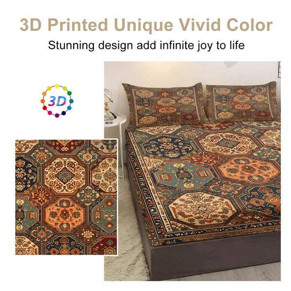 自产组合（床笠+枕套三件套侧边印花）古老花纹 美国中号（temu仅可自提）-5