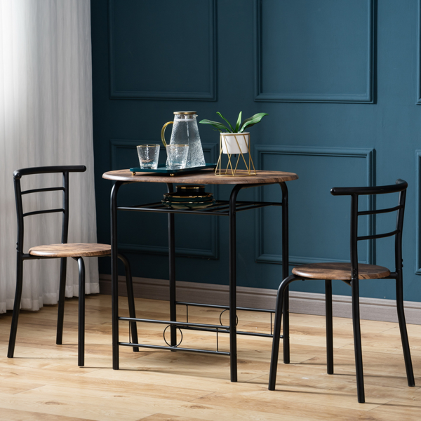 拆装 密度板 铁 火烧木色 黑色烤漆 餐桌椅套装 1桌2椅 椭圆桌面-28