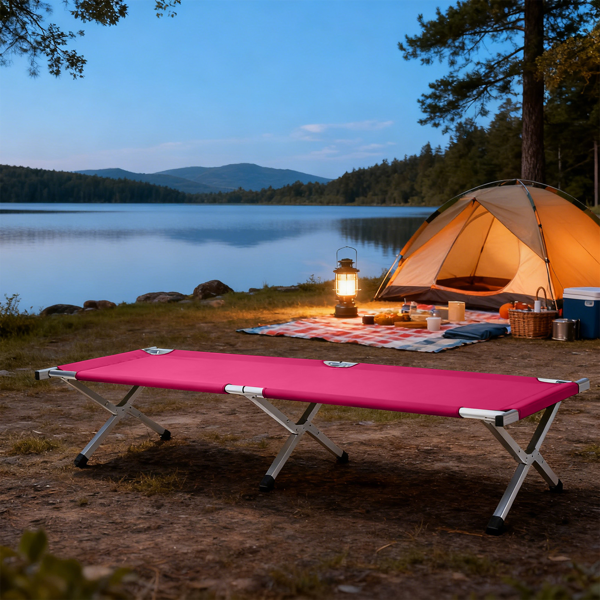 75in 芭比粉 户外行军床 铝床面支架 铁交叉脚 长方形 125kg-11