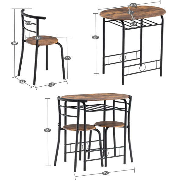 拆装 密度板 铁 火烧木色 黑色烤漆 餐桌椅套装 1桌2椅 椭圆桌面-36