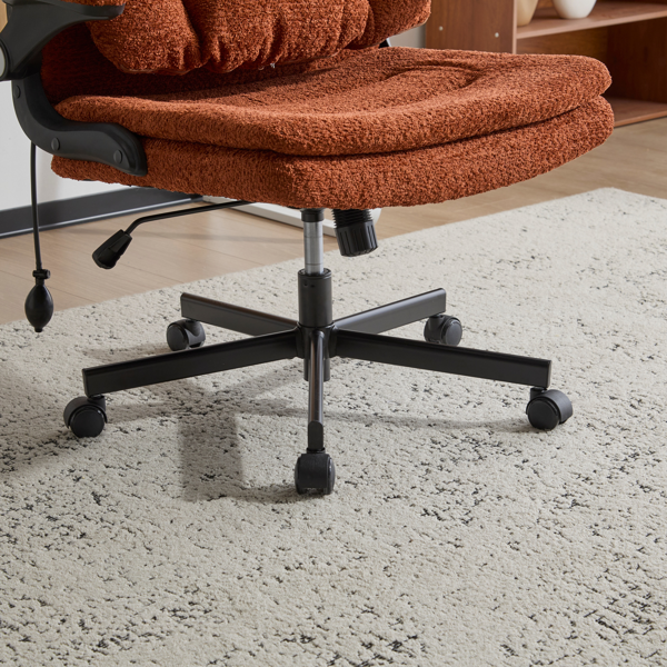 翻转式后背内置动态气囊腰靠十字交叉腿办公椅，宽座办公桌椅带翻转扶手与轮子，现代家用办公室梳妆台橙色十字交叉腿椅-17