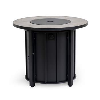 30英寸丙烷燃气火盆桌，50000 BTU圆形钢制火盆，带木纹陶瓷桌面，适用于户外露台、阳台、花园、后院 - 黑色