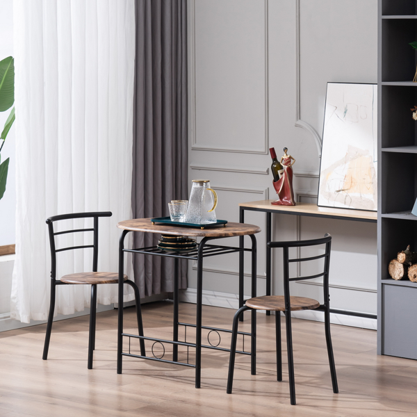 拆装 密度板 铁 火烧木色 黑色烤漆 餐桌椅套装 1桌2椅 椭圆桌面-29