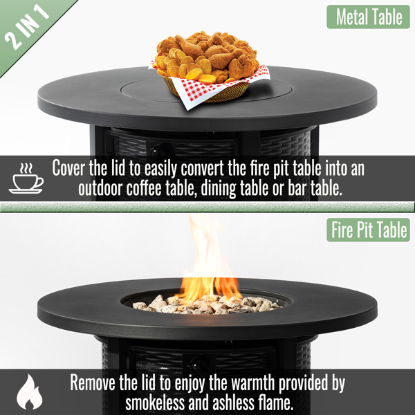 32英寸丙烷燃气火盆桌，50000 BTU圆形钢制火盆，适用于户外露台、阳台、花园、庭院 - 黑色-3