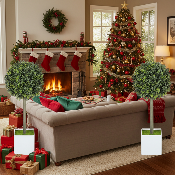 2个装人造树假植物自然的黄杨木修枝球114片PE叶子树室内户外度假客厅家庭办公室装饰FBA发货-8