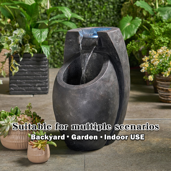 后院喷泉- 21.5“高地板站立喷泉，室内/室外现代双层瀑布，用于花园，庭院或庭院-6