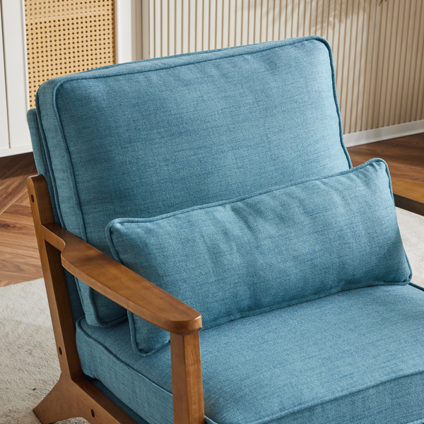 橡木扶手 单人休闲椅 橡木 软包 棉麻 藏青色 室内休闲椅-15