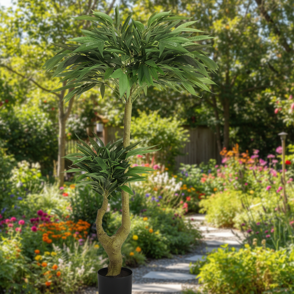 5英尺高仿真植物假盆栽柳树人造绿色丝绸质感黑色盆栽适合室内家居客厅、办公室装饰FBA发货-11