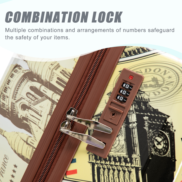 20"/24"/28" 3件套 PC 旋转轮行李箱，登机箱，带印花图案和密码锁（城市邮票）-6