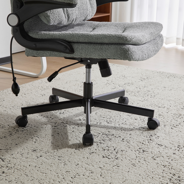 翻转式后背内置动态气囊腰靠十字交叉腿办公椅，宽座办公桌椅带翻转扶手与轮子，现代家用办公室梳妆台浅绿色十字交叉腿椅-19