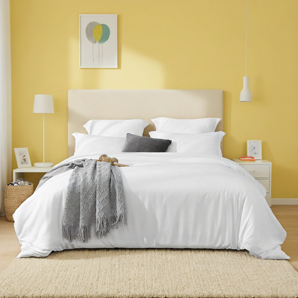 白色粉色超大码被套，包含一只被套两只枕套，聚酯纤维透气优质高品质被套套装，温馨男生女生卧室酒店通用，圣诞节礼物-1